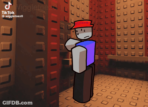 A Cartoon Character With A Red Hat Is Standing In A Room With Lots Of Squares GIF