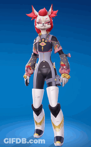 A Cartoon Character With A Red Head And White Ears Is Standing On A Blue Background GIF