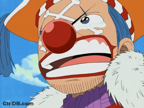 A Cartoon Character With A Red Nose And A Cross On His Face GIF