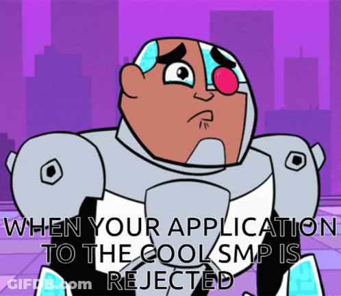 A Cartoon Character With A Red Nose And The Words " When Your Application To The Cool Smp Is Rejected " GIF