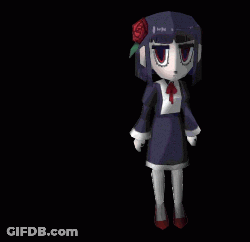 A Cartoon Character With A Red Rose In Her Hair Has A Broken Face GIF
