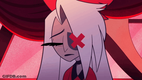 A Cartoon Character With A Red X On Her Eye GIF