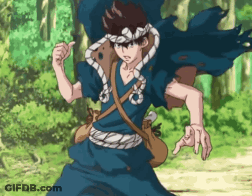 A Cartoon Character With A Rope Around His Head Is Running In The Woods GIF