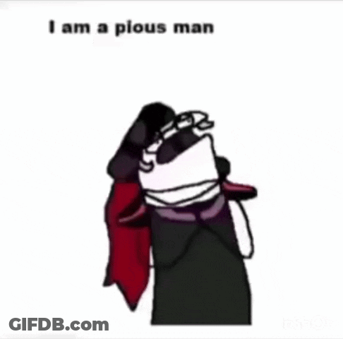 A Cartoon Character With A Rope Around His Neck And The Words No Temptation Can Stray Me From The Path Of God GIF