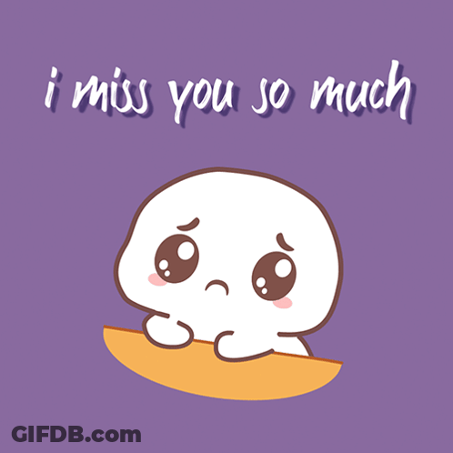 A Cartoon Character With A Sad Face And The Words I Miss You So Much GIF