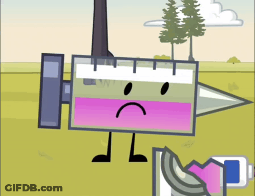A Cartoon Character With A Sad Face Is Holding A Syringe GIF