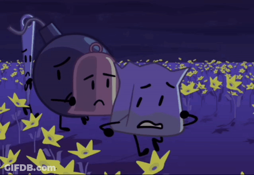 A Cartoon Character With A Sad Face Is Standing Next To A Bomb GIF
