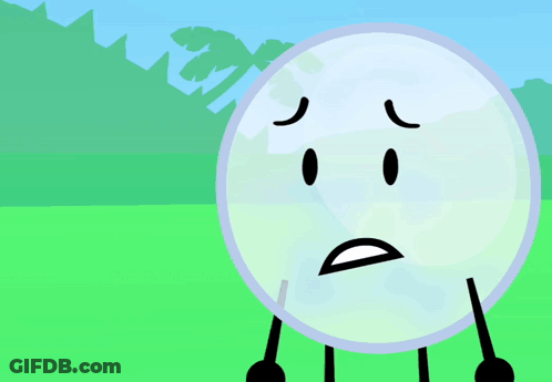 A Cartoon Character With A Sad Face Is Standing Next To Another Character GIF