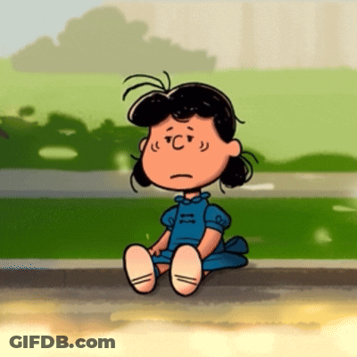 A Cartoon Character With A Sad Look On Her Face Is Sitting On The Sidewalk GIF