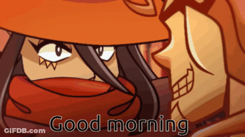 A Cartoon Character With A Scarf Around His Face And The Words " Good Morning " On The Bottom GIF