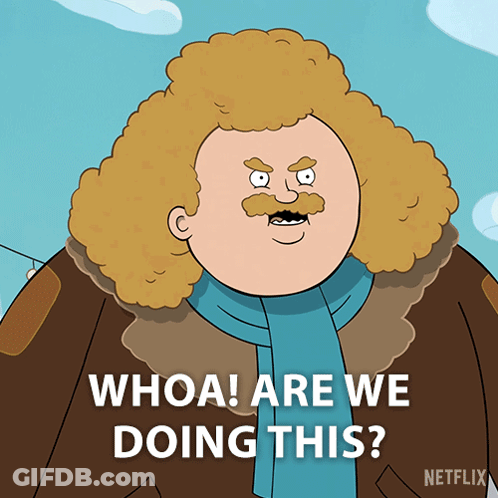 A Cartoon Character With A Scarf Around His Neck And The Words Whoa Are We Doing This GIF