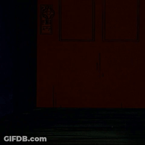 A Cartoon Character With A Scarf Around His Neck Is Peeking Out From Behind A Door GIF