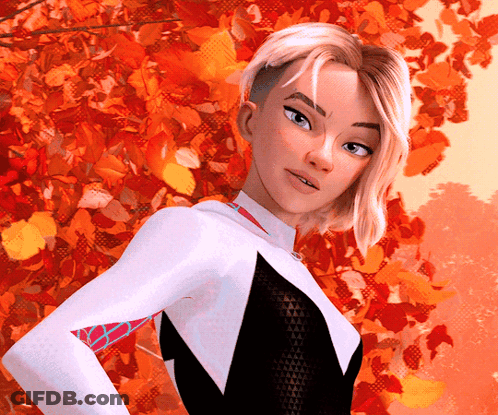 A Cartoon Character With A Shaved Head Stands In Front Of A Tree With Red Leaves GIF