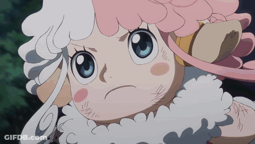 Cartoon Sheep Head Pink Hair Character GIF
