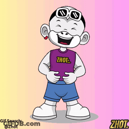 A Cartoon Character With A Shirt That Says Zhot On It GIF