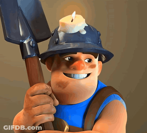 A Cartoon Character With A Shovel And A Candle On His Helmet GIF