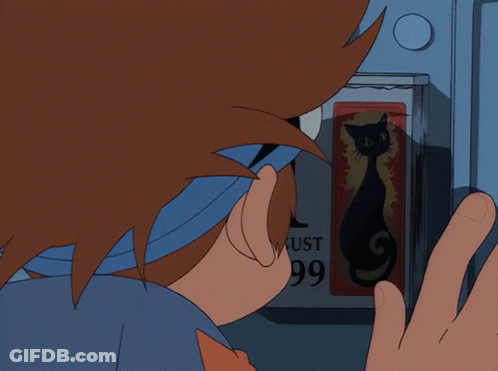 A Cartoon Character With A Sign That Says August 1999 On It GIF
