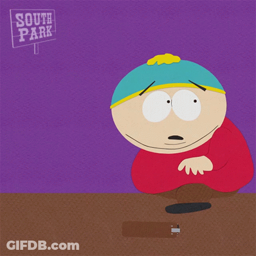 A Cartoon Character With A Sign That Says South Park Behind Him GIF