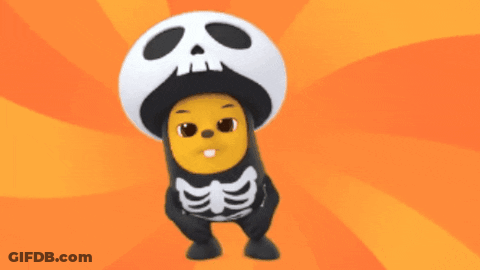 A Cartoon Character With A Skeleton Costume On GIF