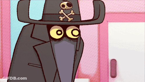 A Cartoon Character With A Skull And Crossbones Hat GIF