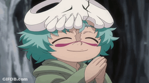 A Cartoon Character With A Skull On Her Head Is Smiling GIF