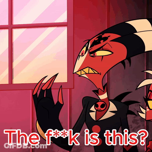 A Cartoon Character With A Skull On His Chest Says The F * K Is This GIF