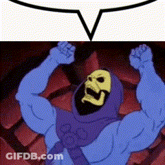 A Cartoon Character With A Skull On His Face Is Flexing His Muscles . GIF