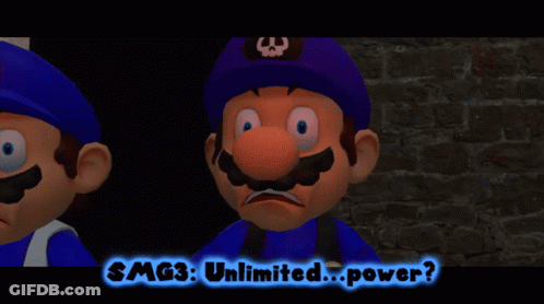 A Cartoon Character With A Skull On His Hat Says Smg3: Unlimited Power GIF