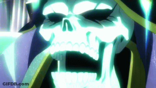 A Cartoon Character With A Skull On His Head And A Purple Background GIF