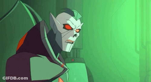 A Cartoon Character With A Skull On His Head And Red Eyes GIF