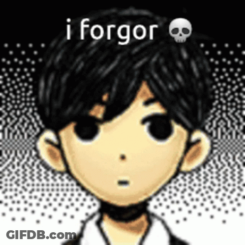 A Cartoon Character With A Skull On His Head And The Words `` I Forgor '' Written Above Him . GIF