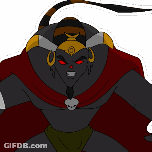 A Cartoon Character With A Skull On His Neck GIF