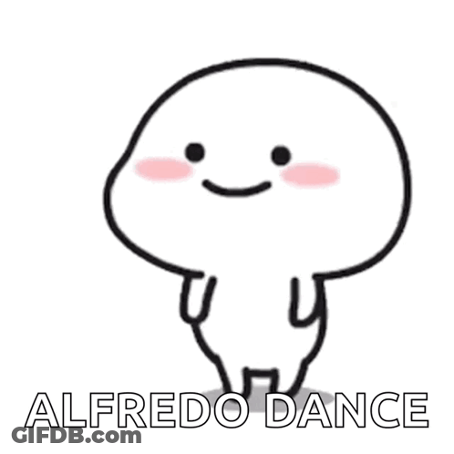 A Cartoon Character With A Smile On His Face And The Words Alfredo Dance Below Him GIF