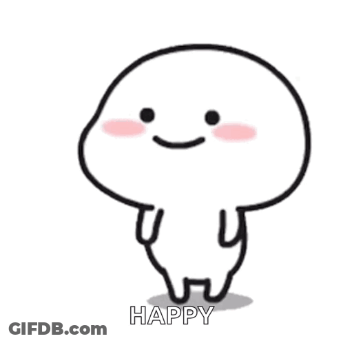 A Cartoon Character With A Smile On His Face And The Words `` Happy '' Written On It . GIF