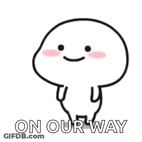 A Cartoon Character With A Smile On His Face And The Words On Our Way Below It GIF