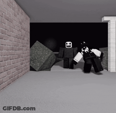 A Cartoon Character With A Smiley Face Is Standing In A Room With A Brick Wall GIF