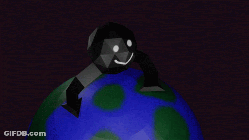 A Cartoon Character With A Smiley Face Is Standing On Top Of A Globe GIF