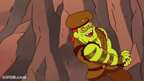 A Cartoon Character With A Snake Around His Arm Is Holding A Gun GIF