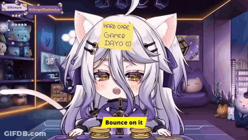 A Cartoon Character With A Sticky Note On Her Head That Says Hard Core Gamer Dayo GIF