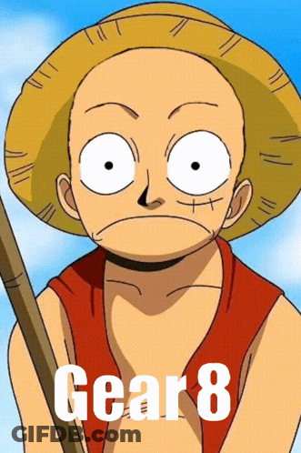 A Cartoon Character With A Straw Hat And The Words Gear 8 GIF