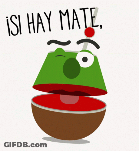 A Cartoon Character With A Straw In His Mouth And The Words Isi Hay Mate Above It GIF