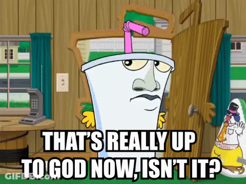Cartoon Character With Straw Saying Its Up To God GIF