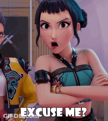 A Cartoon Character With A Surprised Look On Her Face And The Words " Excuse Me " Below Her GIF