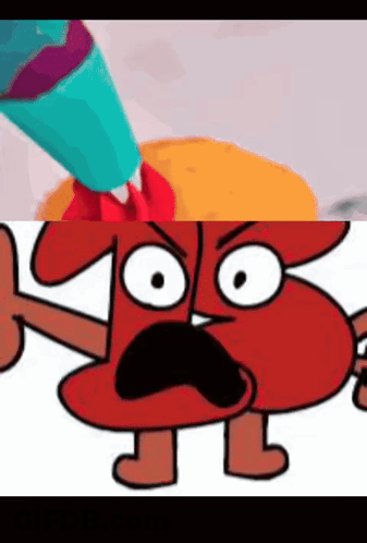 A Cartoon Character With A Surprised Look On His Face And A Rocket In The Background . GIF