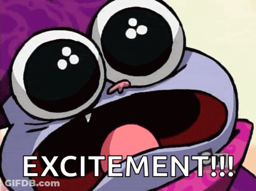 A Cartoon Character With A Surprised Look On His Face And The Words Excitement GIF