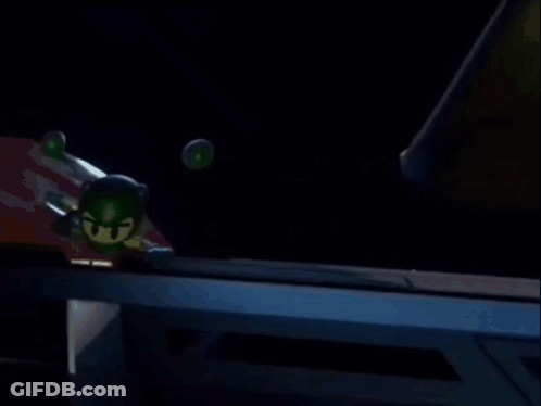 A Cartoon Character With A Surprised Look On His Face In A Dark Room GIF