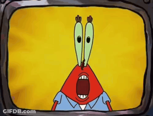 A Cartoon Character With A Surprised Look On His Face Is On A Yellow Background GIF