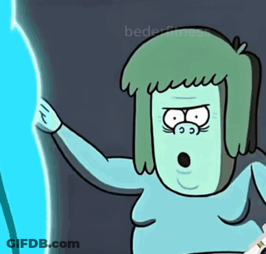 A Cartoon Character With A Surprised Look On His Face Is Standing In Front Of A Blue Background That Says Bederfitness GIF