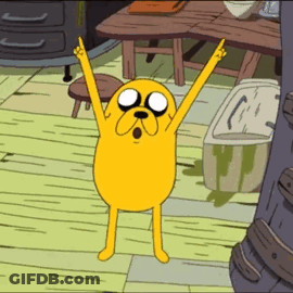 A Cartoon Character With A Surprised Look On His Face Is Standing With His Arms In The Air GIF