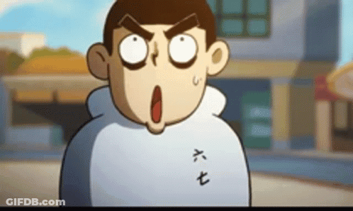 A Cartoon Character With A Surprised Look On His Face Is Wearing A White Hoodie . GIF